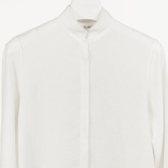 Loro Piana White Linen Fringe-Trim Long-Sleeve Buttoned Shirt - Picture 3 of 10
